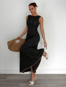 Siren Gaze 夏季新款褶皱无袖A字连衣裙 - 黑色 - 查看 5