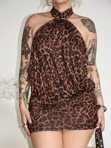 Arliah 性感豹纹露背迷你连衣裙，休闲时尚，适合派对、春夏和度假穿着。 - 彩色 - 查看 4