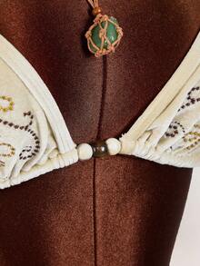 Amplova 女士三角杯串珠刺绣波西米亚风度假背心两件套，绿色，性感前卫 - 杏色 - 查看 7