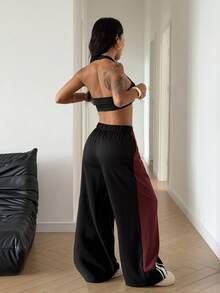 StreetHx 2000s Style Y2K Casual 2 Pieces Set For Women, Colorblock Streetwear Outfit, Autumn/Spring - Black - View 2