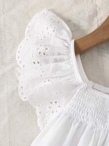 SHEIN Young Girl Woven Solid Color Ruffle Collar Pleated Casual Dress - White - View 7