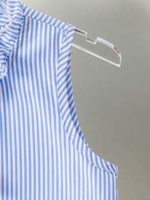 SHEIN 女童蝴蝶结荷叶边领口及下摆连衣裙 - 藍白色 - 查看 7