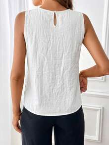 SHEIN Clasi 女士休闲无袖纯棉衬衫，女士夏季服装，女士日常穿着 - 白色 - 查看 3