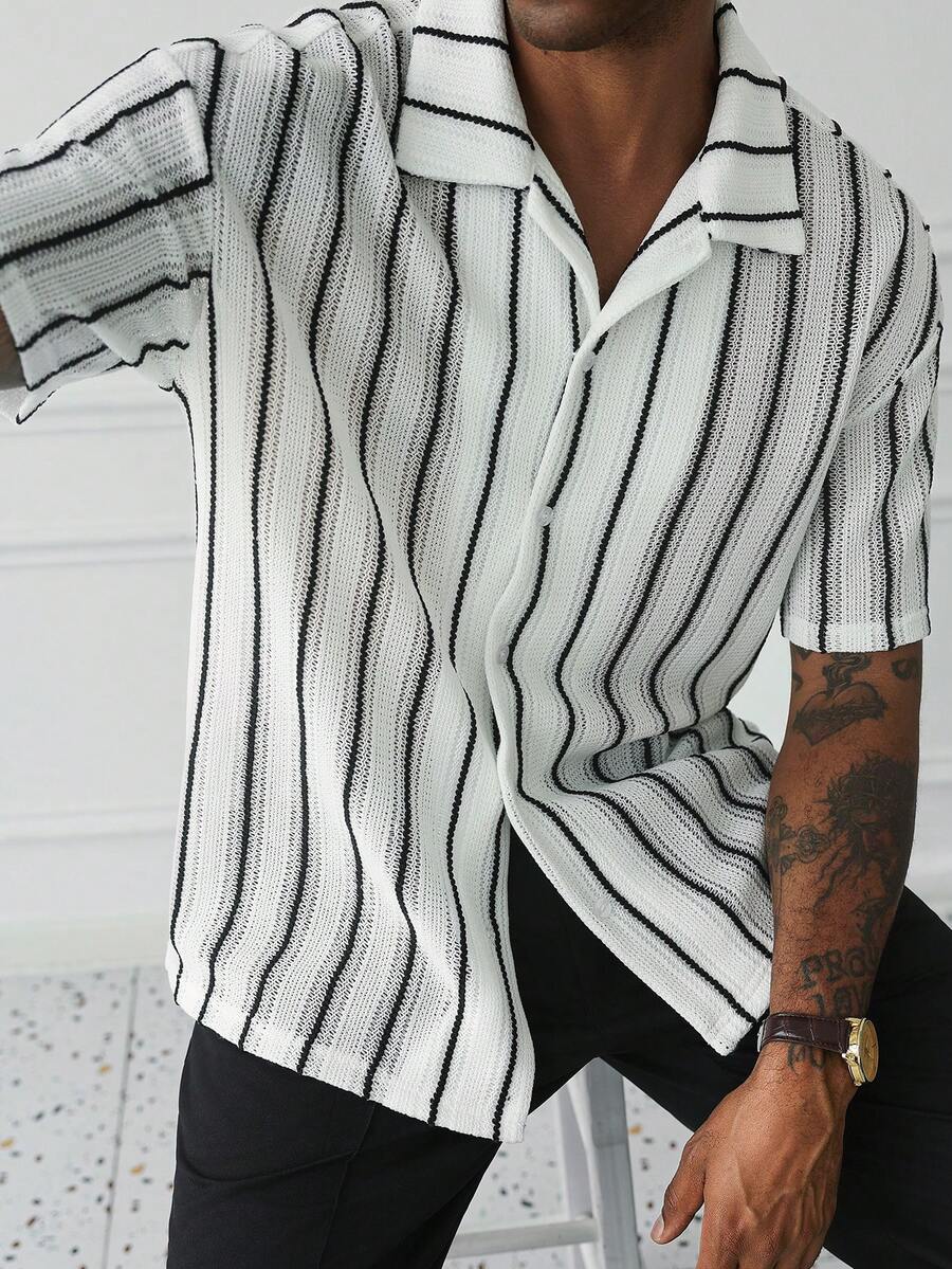 HUEFORM Áo sơ mi nam dệt kim kẻ sọc phong cách thường ngày - Nhiều màu - Xem 1