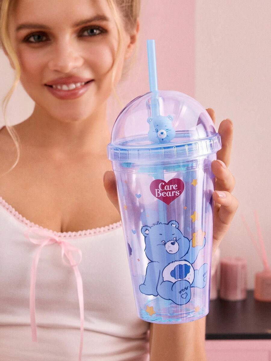 SHEIN X Care Bears 480毫升透明吸管杯 - 藍色 - 查看 1