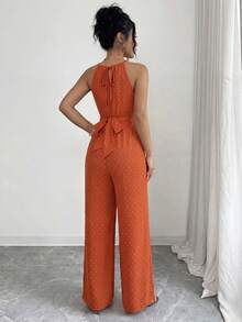 Franclia Bộ jumpsuit nữ kiểu dáng cổ điển thanh lịch, cổ yếm, thắt chéo eo, ống rộng, thích hợp cho buổi hẹn hò ngày Valentine, kỳ nghỉ hè, tụ họp bạn bè hoặc đi làm hàng ngày. - trái cam - Xem 2