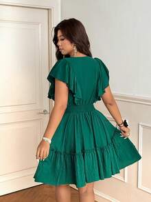 Vionelle Vintage grünes Kleid in Große Größen mit V-Ausschnitt, Blumen-Patchwork und geraffter Taille - Grün - Übersicht 5
