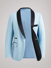 Officeau Bộ 3 món/Bộ vest co giãn thời trang mới màu trơn ôm vừa vặn cho nam, gồm áo khoác, áo vest và quần, trang phục công sở, dự tiệc trang trọng - Màu xanh nhạt - Xem 6