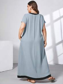 SHEIN Essnce 夏季大码休闲撞色连衣裙 - 淺藍色 - 查看 2