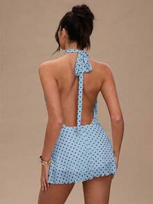 SHEIN BAE Đầm không tay in họa tiết chấm bi dành cho nữ - Màu xanh lam - Xem 2