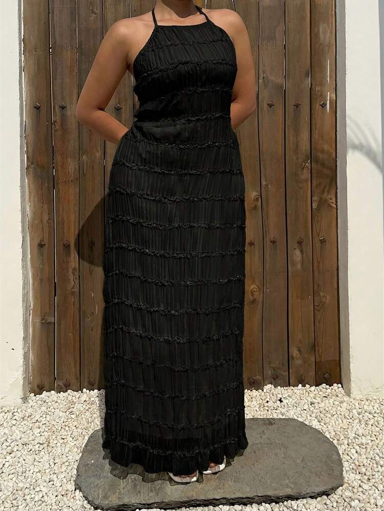 Dazy Plus Chiffon Mesh Sexy Lace-Up Backless Dress, Vacation Style