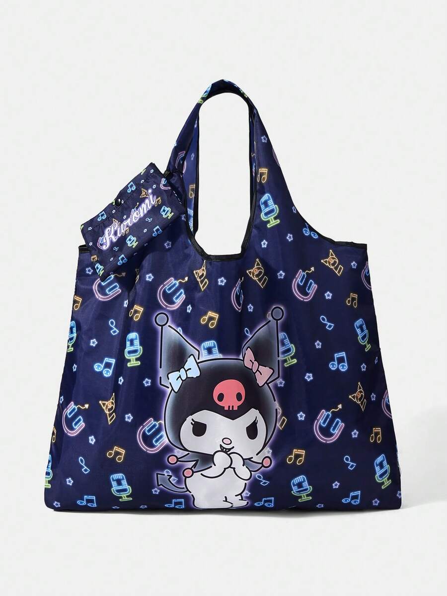 HELLO KITTY AND FRIENDS | SHEIN 时尚学院徽章图案大容量手提包 - 深藍色 - 查看 1