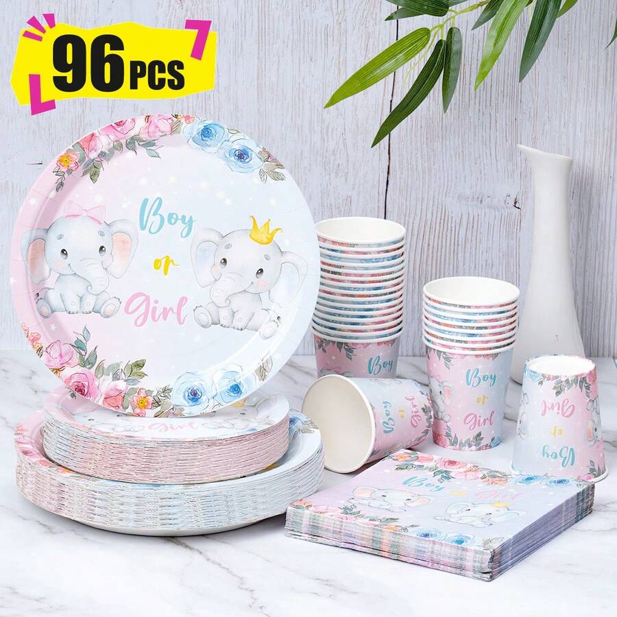Bộ đồ dùng tiệc dùng một lần hình voi gồm đĩa, khăn ăn và cốc giấy, phục vụ 24 khách. Bộ đồ dùng tiệc bằng đĩa giấy dùng một lần này phù hợp cho sinh nhật, đám cưới, tiệc theo chủ đề và dã ngoại gia đình. - Xem 1