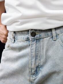 Open Phase Quần jeans nam thời trang đường phố dáng rộng màu xanh sâm panh, phong cách retro Mỹ, unisex, kiểu dáng thoải mái, phù hợp cho trang phục mùa hè – Thích hợp cho mặc hàng ngày và kỳ nghỉ hè. - Rượu sâm banh - Xem 5