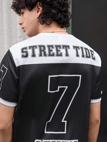 Open Phase 男士休闲街头风T恤，涤纶针织面料，圆领，印花设计，常规版型，夏季上衣。复古美式风格，男女皆宜，宽松版型，适合日常穿着和夏季度假。 - 黑色 - 查看 3