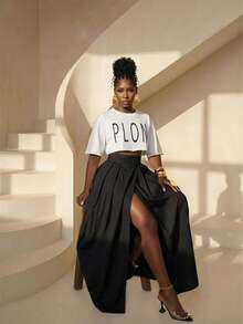 BamGlimmer Áo thun nữ màu trắng dệt kim dáng rộng, cổ tròn, kiểu dáng độc đáo, thích hợp cho mùa xuân, ngày lễ tình nhân, năm mới, thời trang tối giản, phong cách hip-hop năng động, phù hợp cho đi chơi hàng ngày, mùa tựu trường, mặc nhà, đa năng, dành cho nữ. - trắng - Xem 1