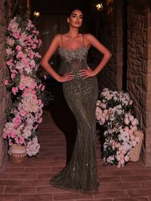 Glamrae Chân váy đuôi cá sang trọng, đính cườm và sequin họa tiết hoa 3D, thích hợp cho đám cưới, tiệc tùng, kỳ nghỉ, dạ hội và các dịp trang trọng (đính kết rất cầu kỳ). - Cỏ xanh - Xem 8