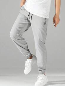 Gym Rark Men's Drawstring Sports Pants, Lightweight & Comfortable Autumn Running Trousers, Muscle-Fit Minimalist Design For Fitness Training - Light Grey - View 4