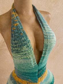 Soleia 女士扎染深V领性感吊带针织连体衣 - 綠色 - 查看 6