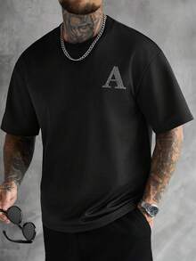 SLATEMANN Áo thun nam tay ngắn cổ tròn in chữ đính đá, kiểu dáng thường ngày. - màu đen - Xem 2