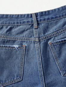 Rivivi Women's Blue Distressed Fashion Denim Shorts - Medium Wash - View 5