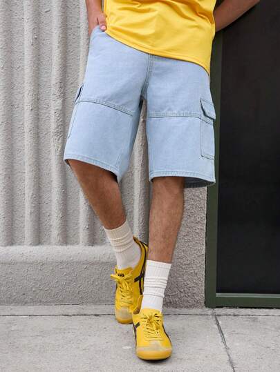 Open Phase Quần short denim nam kiểu dáng thường ngày, có cúc phía trước và túi, kiểu dáng đơn giản, phong cách retro Mỹ, unisex, dáng rộng thoải mái, thích hợp cho trang phục mùa hè – Phù hợp cho mặc hàng ngày và các kỳ nghỉ hè.