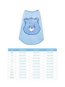 SHEIN X Care Bears 1 件卡通图案印花宠物背心，猫咪衣服，狗狗衣服，尺码 XXS-XXXXL，特小号，特大号，分享熊，欢呼熊。 - 藍色 - 查看 10