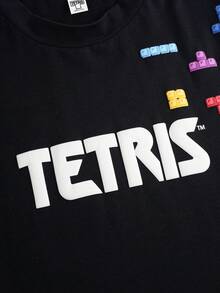 Tetris™ X SHEIN Men's Colorful Printed Round Neck Short Sleeve T-Shirt - Black - View 3