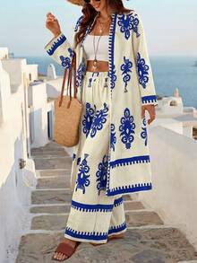 Breezaya Autumn Vintage Patterned Women 2 Pieces Set - Blue - View 6