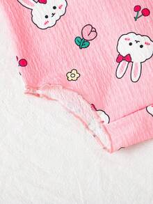 SHEIN Playful Pals 3pcs Baby Girls' Comfortable Versatile Minimalist Solid Color Knit Camisole Romper Set, Spring/Summer - Multicolor - View 3