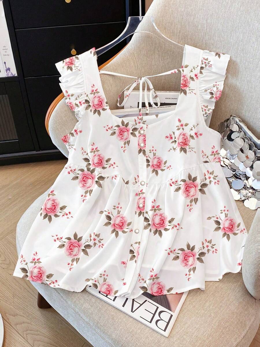 GlowEve CURVE 大码女式碎花开襟羊毛衫，泡泡袖设计，清新休闲风，适合春夏穿着。 - 杏色 - 查看 1