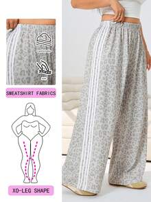Solflare Pantalones de mujer talla grande con estampado de leopardo y bloques de color a rayas - Multicolor - Ver 1