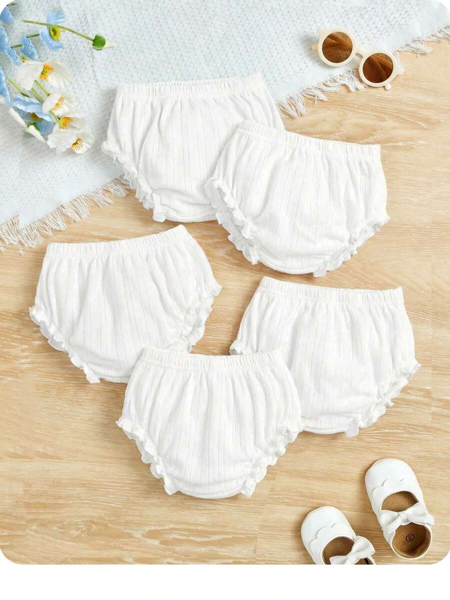 女嬰針織休閒純色鬆緊腰內搭褲短褲夏季套裝,適合女性小碼套裝內褲睡褲白色女款睡衣 - 白色 - 查看 1