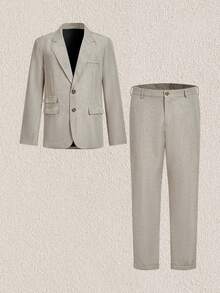 Mercer Haus Traje casual de hombre con chaqueta y pantalones de unicolor - Caqui - Ver 3