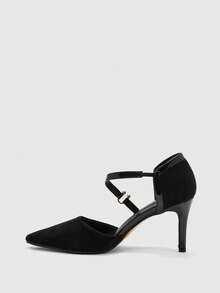 CUCCOO BIZCHIC Women's Pointed Toe Buckle Design Fashionable High Heels For Daily Wear - Black - View 3