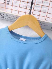 Glamorique Kids Đầm hè cho bé gái năm 2026, chất liệu mềm mại, co giãn, thời trang mới, đồ cần thiết cho kỳ nghỉ, cổ tròn, tay phồng đính ngọc trai giả, họa tiết hoa, thắt lưng, thanh lịch. - Màu xanh lam - Xem 6