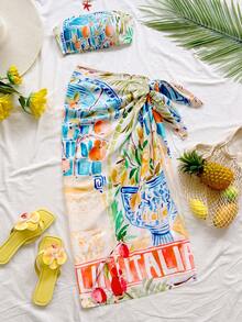 Soleia Women's Vacation Fruit Print Cropped Bandeau Top And Side Tie Skirt 2 Pieces Set, Floral Graphic Summer Holiday Outfits Casual Sets For Women Beach Outfits Festiva Summer - Multicolor - View 4