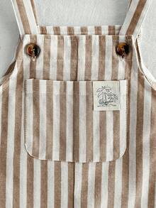 Cozy Pixies Baby Boy Colorful Striped Overalls Casual Shorts Outfit - Khaki - View 4