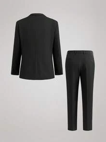 Officeau 3 PiecesMen's Suit Set: Jacket, Vest, And Trousers, Fashion Formal Wear For Wedding, Party - Black - View 2