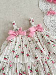 SHEIN Vintaside Kids Baby Girl Fashion Cute Sleeveless Pleated Cake Skirt, Summer Gradient Color Sling Design, Suitable For Party Vacation - Pink - View 4