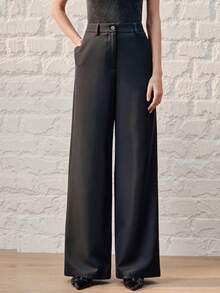 Anewsta 2pcs Women's Asymmetrical Layered High Waist Flared Leg Casual/Office Commute Pants Set - Dark Grey - View 5