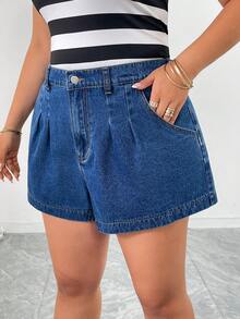 Elenzga Plus Size Women's Elegant & Comfortable Light Blue Non-Stretch Denim Shorts, Summer, Jorts, Jean Shorts, Plus Size Shorts - Light Wash - View 4