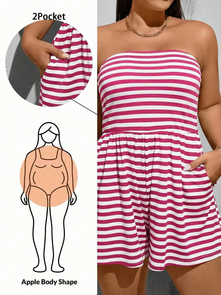 サクラサク PLST SHEINおまとめ SHEIN Essnce プラスサイズレディースジャンプスーツ、ストライプ