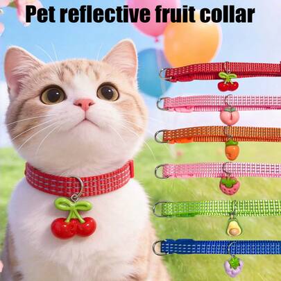 PETSIN 1 件装宠物反光水果项圈；猫项圈；狗项圈；颈围可调节；宠物配件；节日礼物；宠物用品。