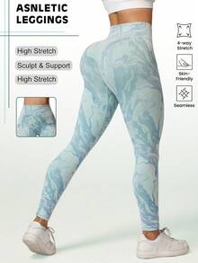 Dewbera Quần legging thể thao co giãn cao, không đường may, thích hợp cho yoga, khiêu vũ. - Màu xanh lam - Xem 1