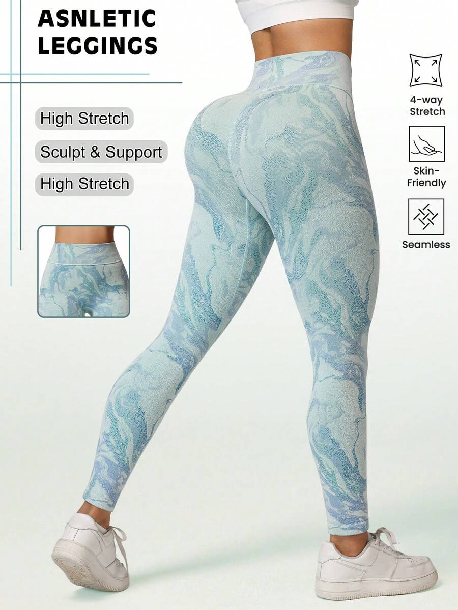 Dewbera Quần legging thể thao co giãn cao, không đường may, thích hợp cho yoga, khiêu vũ. - Màu xanh lam - Xem 1