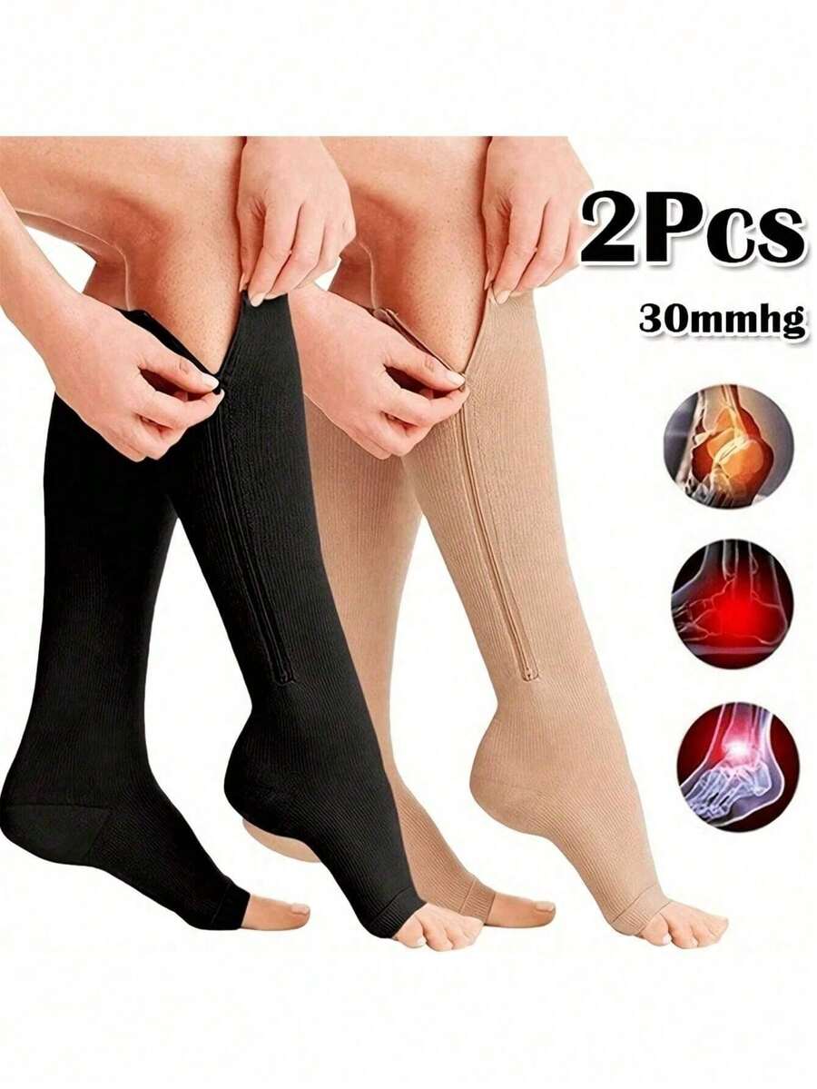 Sports Outdoor Women's Toeless Compression Socks - 20-30mmHg Knee High Support Stockings, Side Zip Knee High Socks, Open Toe Design For Comfort And Breathability - Multicolor - View 1