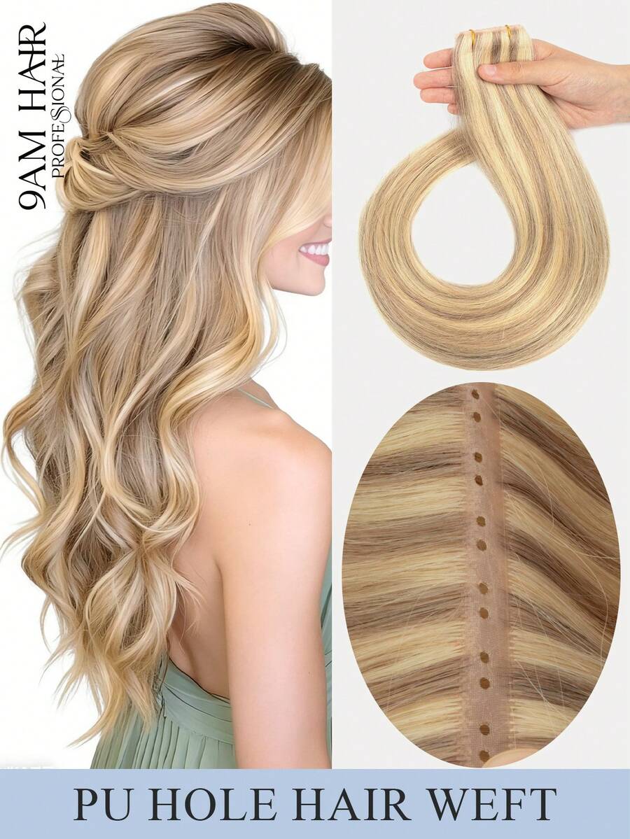 Tóc nối Butterfly Weft, tóc thật 12-24 inch, màu vàng tro hoặc vàng highlight, tóc thẳng, tóc nối vô hình, tóc nối PU có lỗ, mềm mại và mượt mà, thích hợp cho hàng ngày, tiệc tùng, lễ hội và đám cưới. - S18/613 - Xem 1