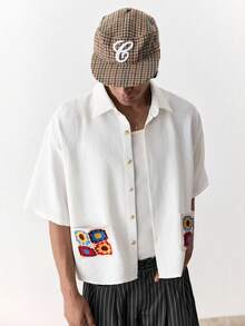 Manfinity Unisex Men's 75D Polyester Imitation Linen Crochet Short Sleeve Shirt - White - View 5