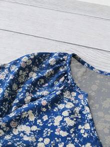 EMERY ROSE Áo kiểu nữ cổ tròn chữ V tay ngắn họa tiết hoa nhí màu xanh lá cây, thích hợp cho mùa hè. - Rửa tối - Xem 4